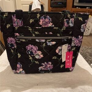 Vera Bradley NEW Quilted Performance Twill Small Tote Bag Floating Plum Pansies